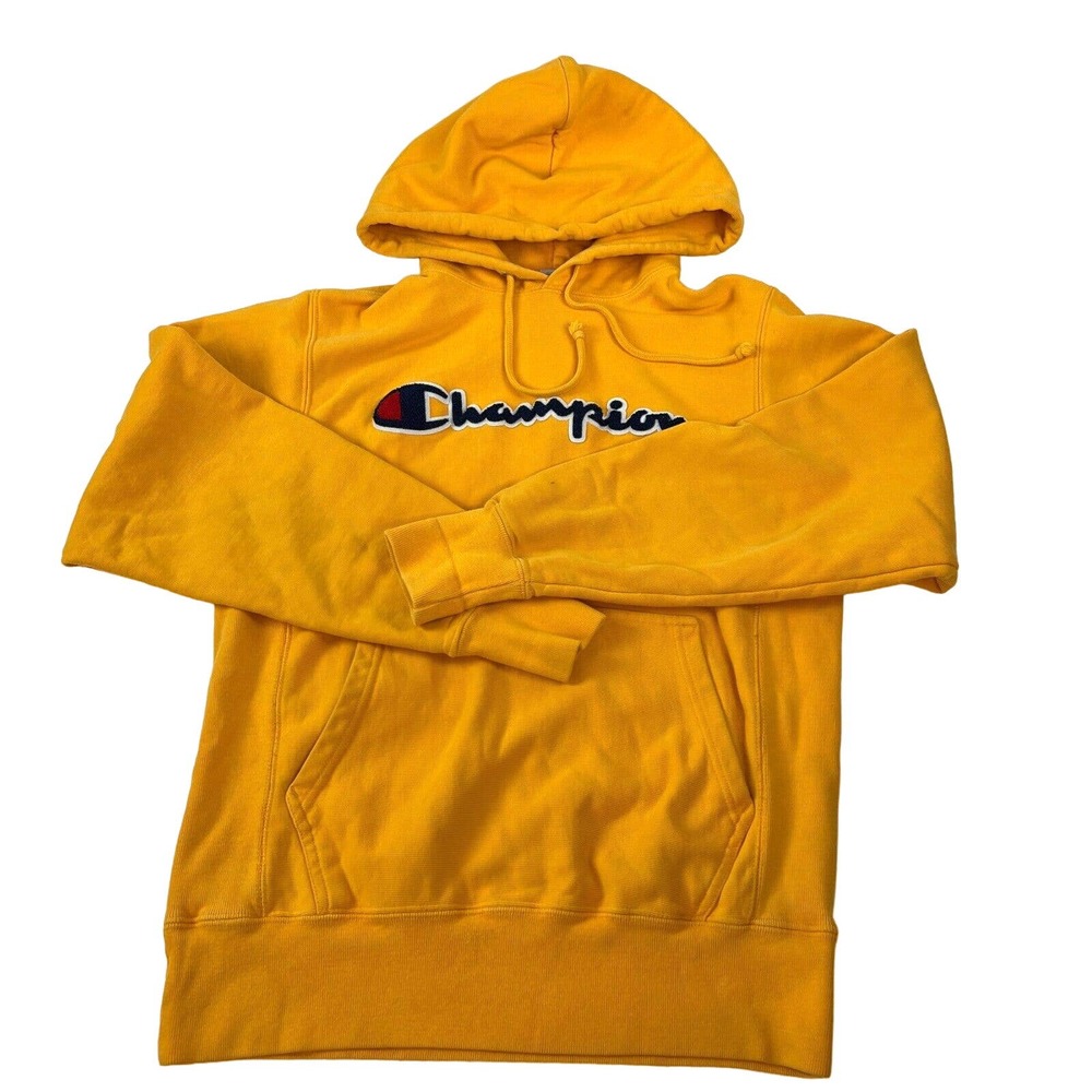 Vtg Champion Reverse Weave Yellow Gold Hoodie Patch S